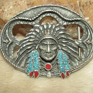1995 EJC Pewter Indian Chief Belt Buckle